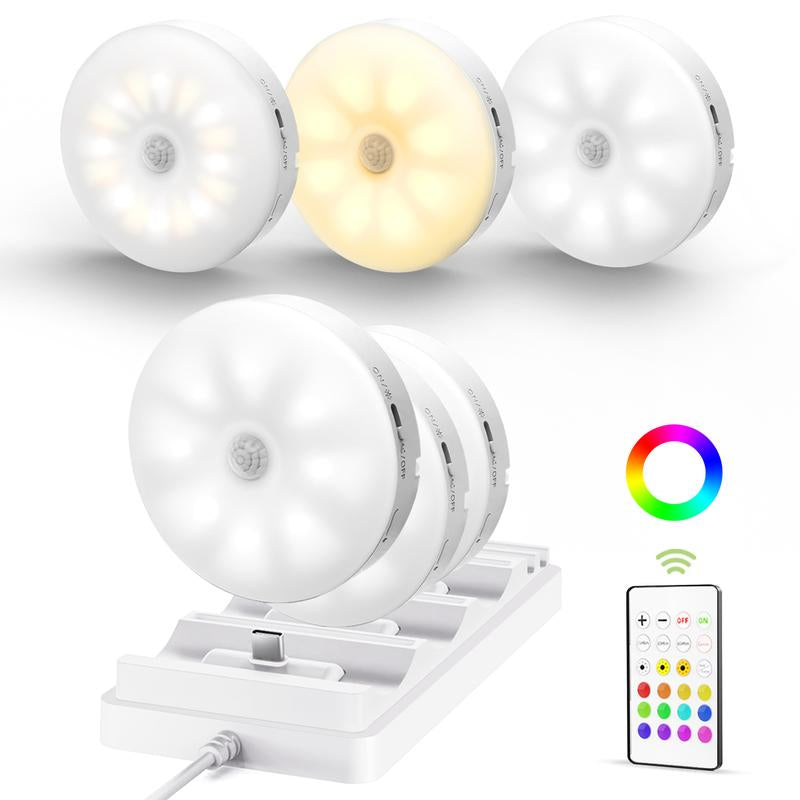 EZVALO under Cabinet Lighting with Charging Station,1000Mah Rechargeable Lock Lights with Remote, 3 Color Temps & RGB Closet Lights, Dimmable Motion Sensor Lights for Shelf, Kitchen Easy Installation Modern Design Rainbow Effect